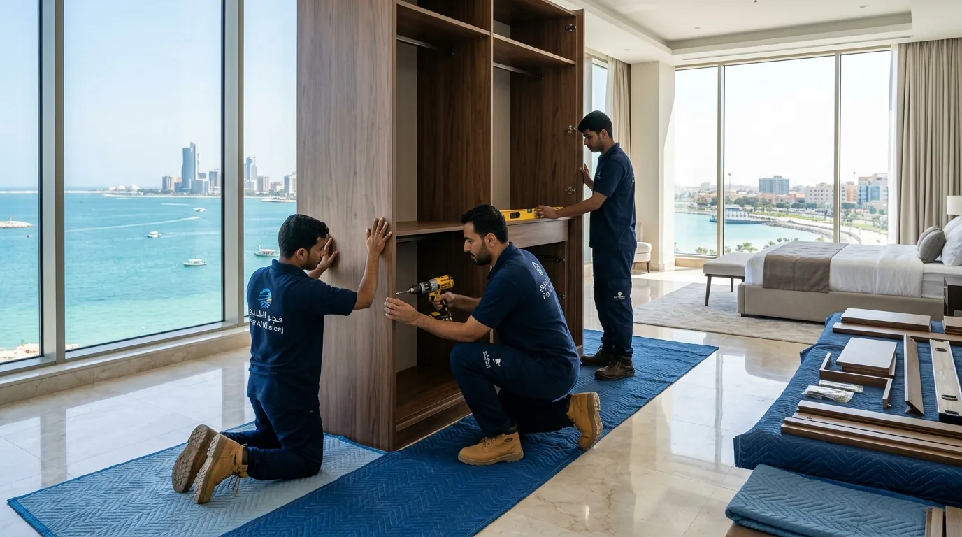 فريق فجر الخليج بفك وتركيب الأثاث في شقق وأبراج الخبر